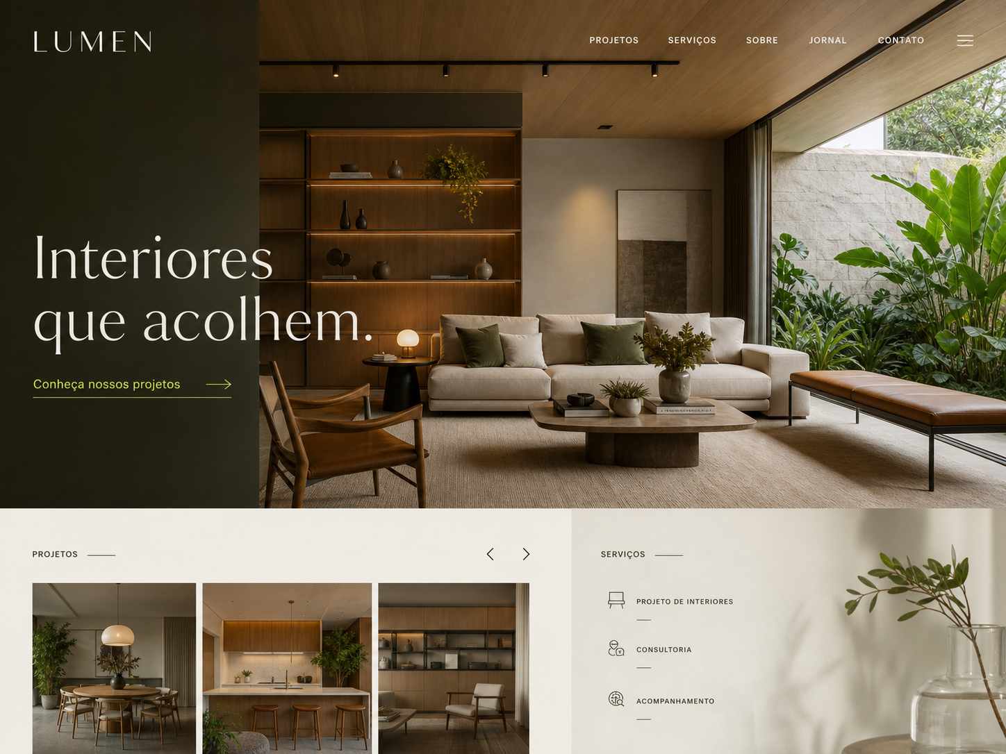 Site fictício completo do estúdio de interiores Lumen